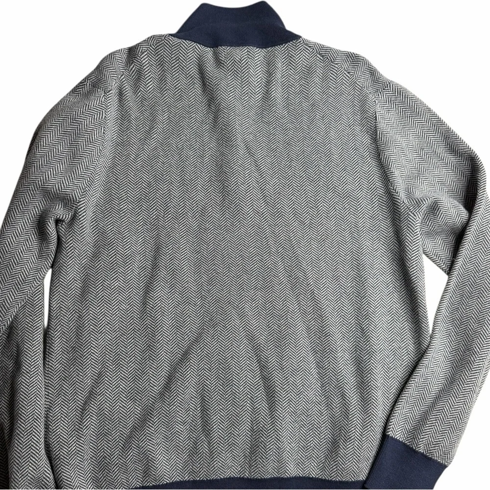 NWT J.Crew Men’s Cotton Herringbone Quarter Zip‎ Sweater Navy Gray Size M
